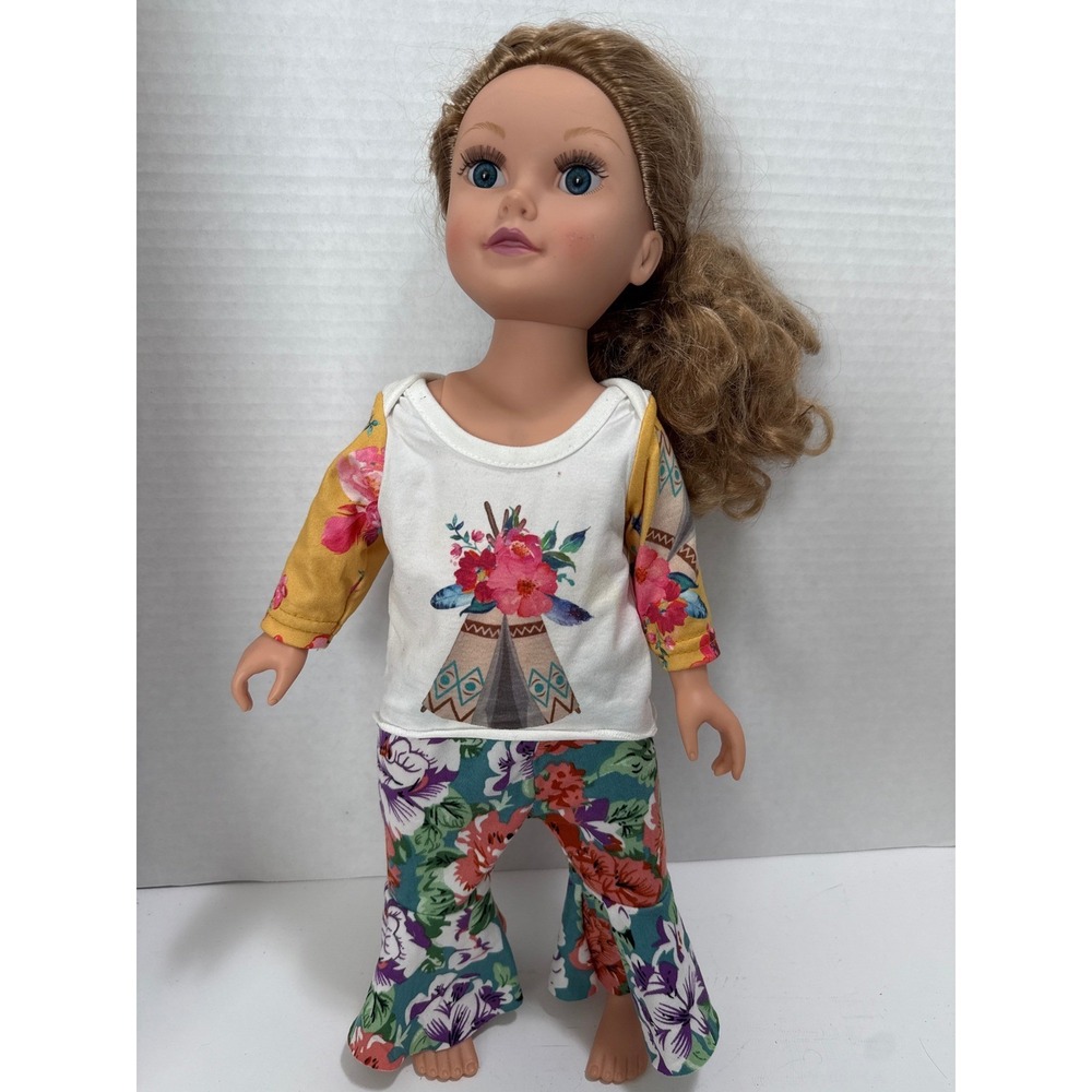 Geoffrey LLC 18 Inch Girl Doll Brown Hair Blue Eyes Boho Floral Teepee Outfit